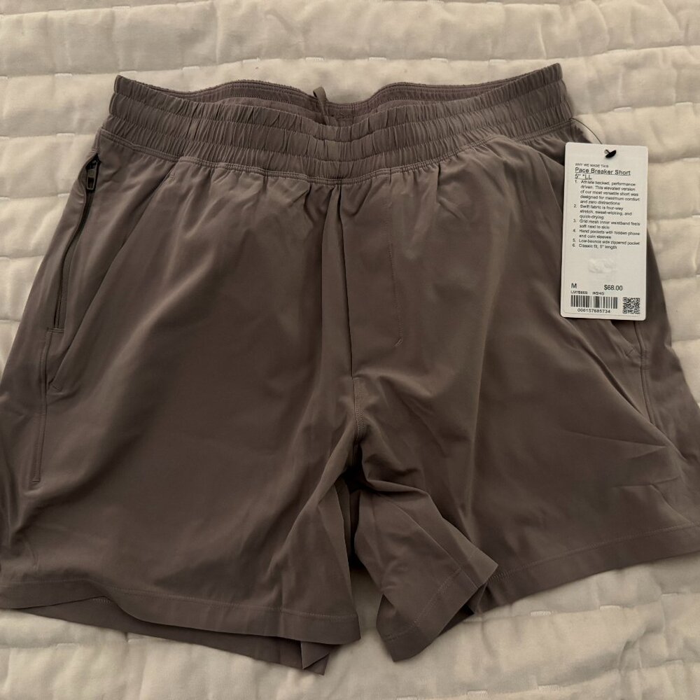 NWT Lululemon Pace Breaker Linerless Short 5" - Warm Ash Grey (M)